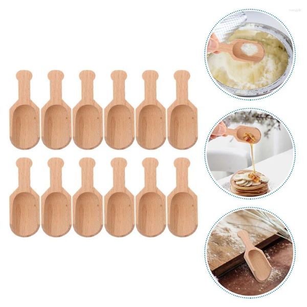 Ensembles de vaisselle 12 pcs pelles à sel en bois de hêtre expresso lait mini pour cuillères à café café