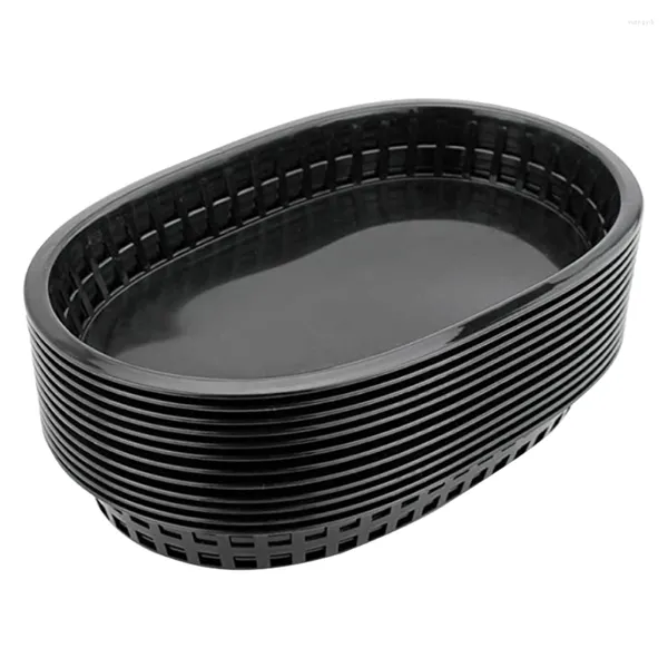 Ensembles de vaisselle 12 pièces corbeille de fruits noirs paniers en forme de bateau Snack plastique plateaux à Dessert plats assiettes