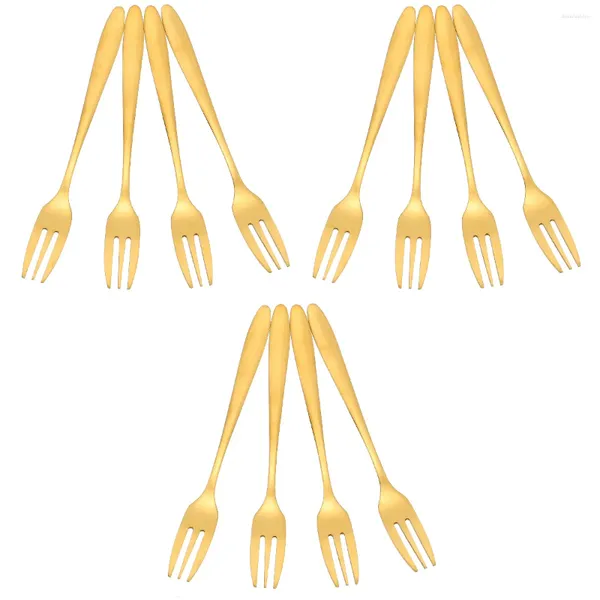 Conjuntos de vajilla 12 PCS Tenedor de pastel Tenedores de acero inoxidable Cuchillo de fruta y vajilla de metal Selecciones Aperitivo de tres dientes