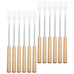 Ensembles de vaisselle 12 PCS Fondue au chocolat Fork Dessert Tremper outil de manche en bois Fourks utiles Fruits de cuisine Fournitures