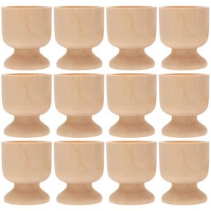 Servies Sets 12 Stuks Paasei Lade Kinderen DIY Cup Hout Lente Ambachten Onvoltooide Houten Stand Beugel Suite