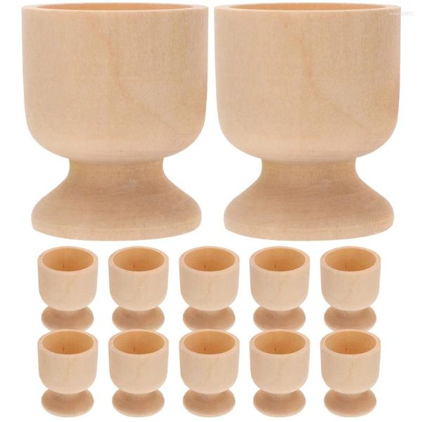 Juegos de vajillas 12 PCS Herramienta de pintura de huevos de Pascua Niños Juguetes de taza de bricolaje Soporte decorativo Soporte de madera Graffiti