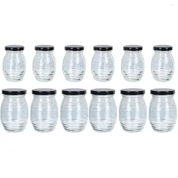 Ensembles de vaisselle 12 pièces bouteille de miel bouteilles de Sauce en plastique conteneurs couvercles Portable Mel distributeur Mini pot de confiture en verre