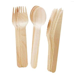 Conjuntos de vajilla 12 PCS / Set Cubiertos de madera ecológicos desechables Tenedores Cucharas Utensilios de postre Fiesta Cumpleaños Hogar