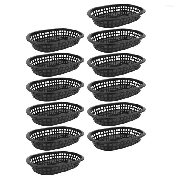 Ensembles de vaisselle 12 Pcs Panier Passoire Noir Paniers De Rangement Dessert Magasin Plateaux Plats Friteuse Fruits En Plastique