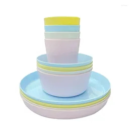 Ensembles de vaisselle 12 pièces Ensemble en plastique élégant réutilisable 4 tasses bols et assiettes adaptées aux fêtes à l'extérieur de la maison