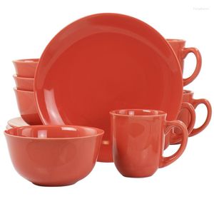 Ensembles de vaisselle Service de table rond 12 pièces en rouge