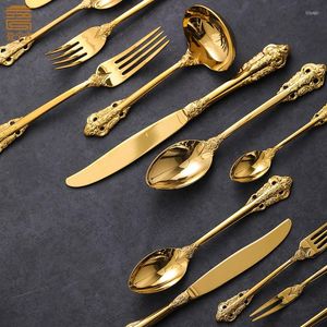 Ensembles de vaisselle 12 pièces ensemble de luxe en or rétro couverts en acier inoxydable Festival de mariage fête de noël vaisselle couteau fourchette cuillère
