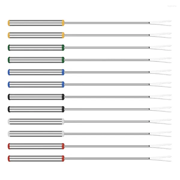Ensembles de vaisselle 12pcs fourchettes à fruits en acier inoxydable à deux dents dessert à long manche chocolat