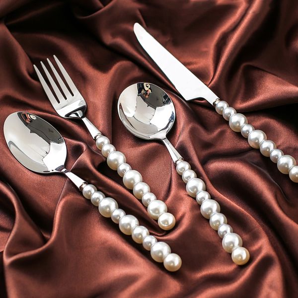 Ensembles de vaisselle 134 pièces ensemble de couverts en perles Western 1810 vaisselle en acier inoxydable mariage diamant incrusté vaisselle couteau fourchette cuillère cadeau 230614