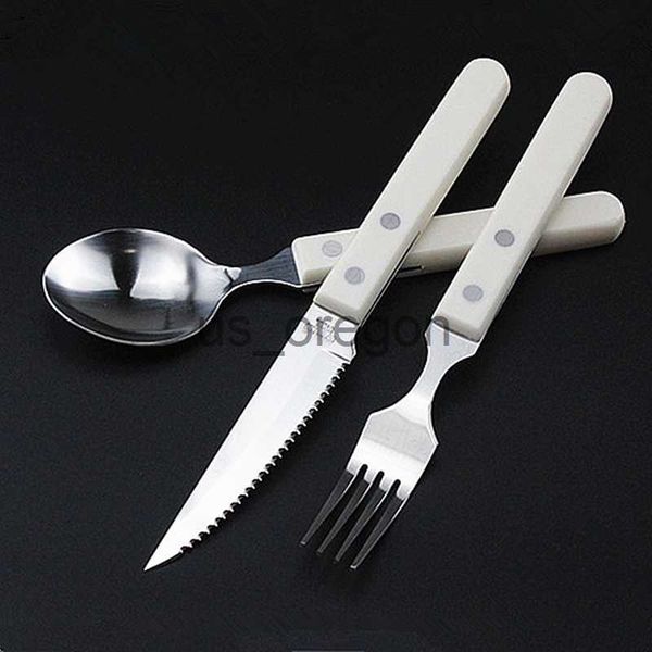 Ensembles de vaisselle 13 pièces en acier inoxydable ivoire blanc vaisselle ensemble de couverts portable cuillère couteau à Steak Table fourchette vaisselle ustensiles pour cuisine x0703