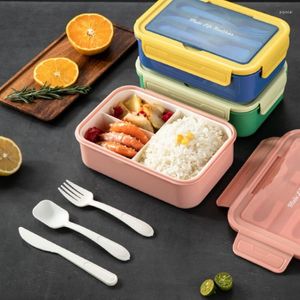Ensembles de vaisselle 1400 ml Bento Boîte pour enfants Adultes Réutilisables Lunch Storage Container 3 COMPARTIMENTS ET SPOON FORK PORTABLE