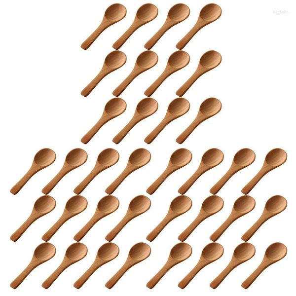 Juegos de vajilla 150 piezas pequeñas cucharas de madera mini naturaleza madera miel cucharadita condimentos de cocina (marrón claro)