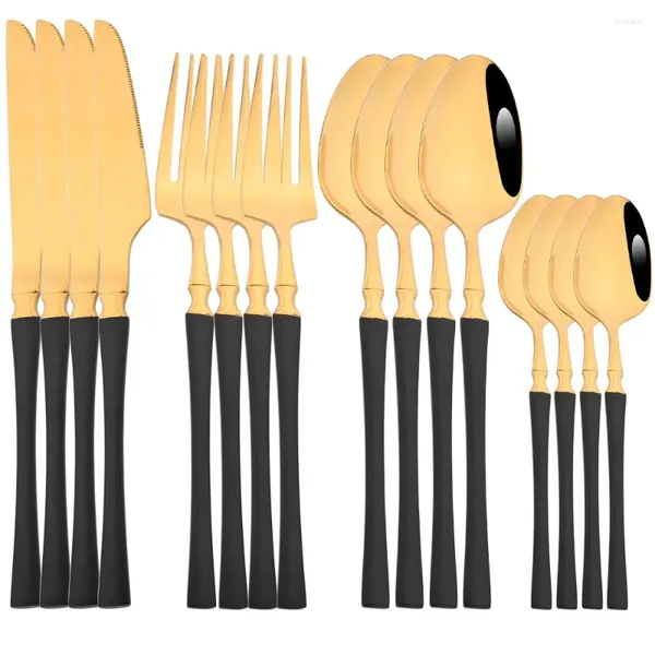 Ensembles de vaisselle 16pcs Black Gold Set Couvrettes en acier inoxydable Miroir Western Table Vérification de la vaisselle Spoon Fork Spoon