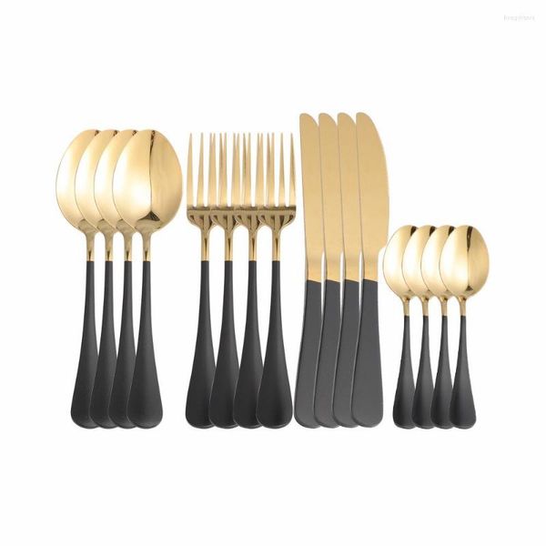 Ensembles de vaisselle 16 pièces or noir couverts en acier inoxydable ensemble de vaisselle dîner couverts fourchettes couteaux cuillères argenterie mince