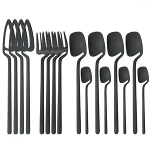 Dijkartikelen sets 16 stks zwart zilverware set mat tafelwerk mes vork lepel roestvrijstalen bestek westerse keuken flatware