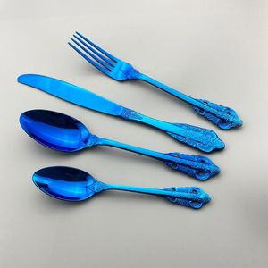 Ensembles de vaisselle 16 pièces ensemble de couverts bleus fourchettes couteaux cuillères cuillère à thé couverts cuisine dîner 18/10 vaisselle en acier inoxydable