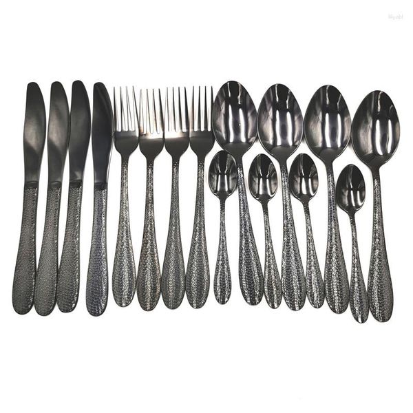 Ensembles de vaisselle 16pcs fourchette à cuillère à couteaux noirs Cutlery Lunch Vide 18/10 Boîte cadeau de vacances en acier inoxydable