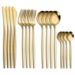 Geschirr-Sets, 16-teilig, Gold-Set, Edelstahl, Besteck, Abendessen, Messer, Gabel, Löffel, Kit, Küchenbesteck, Geschirrversorgung