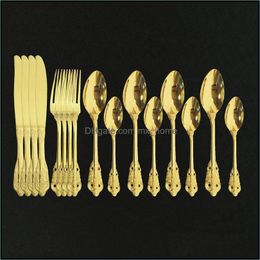 Dinware sets 16pcs gouden tafelwerk roestvrijstalen bestek set vorken messen lepels keuken diner vork lepel mes drop deli mxhome dhroq