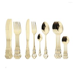 Ensembles de vaisselle 16 pièces miroir ensemble Vintage couverts couteau fourchette cuillère à café vaisselle en acier inoxydable cuisine Champagne couverts