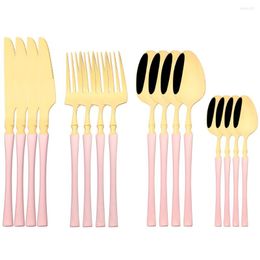 Ensembles de vaisselle 16 pièces or rose ensemble couteau fourchette cuillère à café couverts miroir acier inoxydable couverts vaisselle accessoires de cuisine