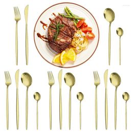 Juegos de vajilla 16pcs Almuerzo portátil Juego de cubiertos Utensilios pulidos Cubiertos Cubiertos para acampar Escuela Picnic Vajilla de acero inoxidable