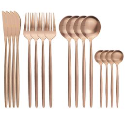 Ensembles de vaisselle 16 pièces or rose couverts couteau fourchette cuillères à café vaisselle en acier inoxydable cuisine occidentale argenterie 221208