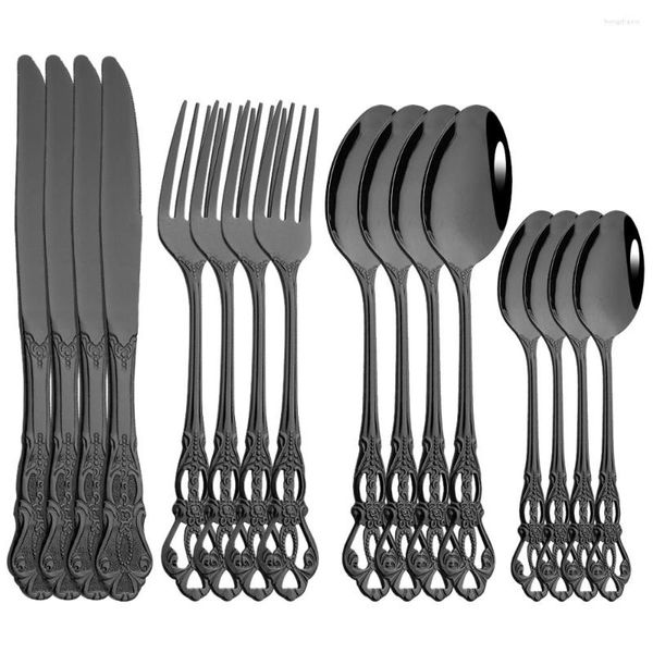 Ensembles de vaisselle 16 pièces ensemble noir couverts couverts en acier inoxydable cuisine Royal argenterie fourchette couteau cuillère Western vaisselle cadeau