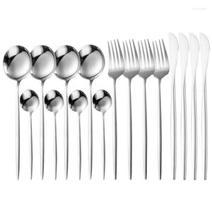 Dinware sets 16 stks zilveren bestek set roestvrij staal flatware tafels tafelsvork mes lepel huis restaurant zilverwerk