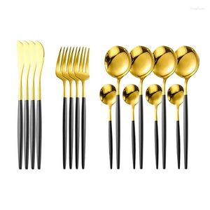 Conjuntos de vajilla 16PCS Juego de cubiertos de acero inoxidable Cuchillo de carne y tenedor Café Postre Cuchara Cucharadita Cocina Espejo para el hogar