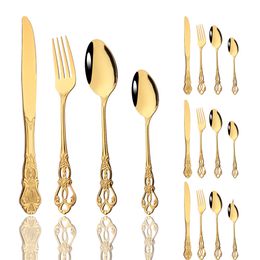 Setwares sets 16 -st ringless staal koninklijke bestek set goud westers eten tafelgerei steak mes koffie lepel fruit vork flatware 230320