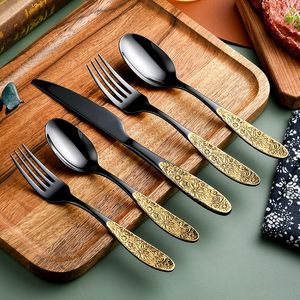 Dinware sets 16 -pieces vintage carving gouden bestek set 18/10 roestvrijstalen lepel mes en vork keukengerei kubiertos keuken