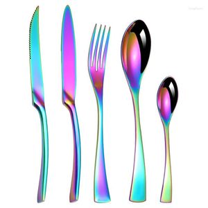 Ensembles de vaisselle 18/10 en acier inoxydable 24 pièces poli miroir ensemble de couverts colorés couteau à dîner fourchette cuillère à thé Service pour 4 ustensiles