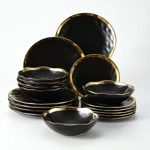 Ensembles de vaisselle 18pc ensemble couverts assiette plateau luxe noir cuisine outil porcelaine dîner or savon céramique dessert bol