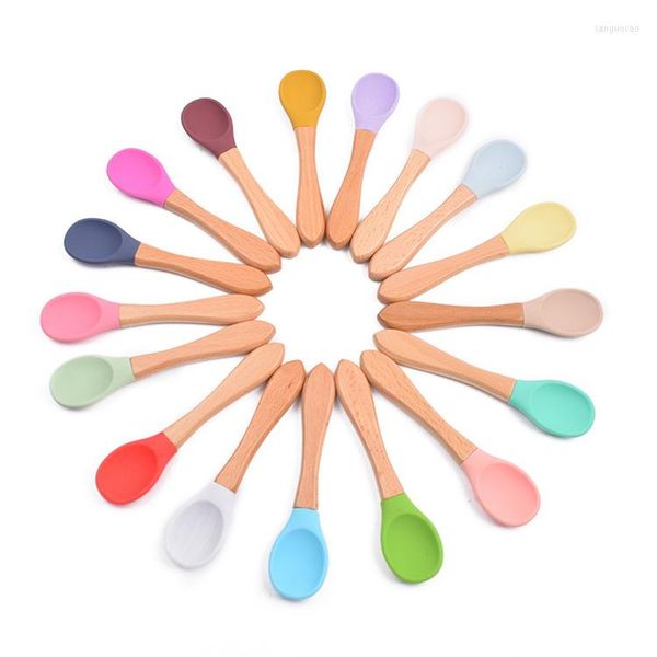 Ensembles de vaisselle 1PC Silicone Chewtensils Bébé Cuillère Souple Ustensiles de Formation Led Étape de Sevrage Pendant Plus de 6 Mois Bébés Tout-petits Premiers Aliments