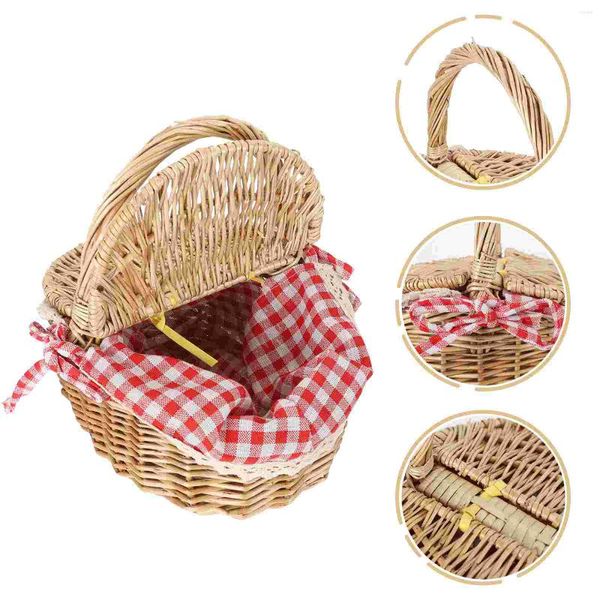 Ensembles de vaisselle 1pc panier de tissage en osier pique-nique de camping avec double couvercle doublure en tissu de coton pour le stockage et la décoration