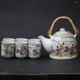 Ensembles de vaisselle 1 ensemble/7 pièces chinois Famille Rose porcelaine peint à la main manoir théière ensemble de tasses
