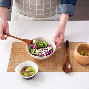 Servies Sets 1 Set Houten 8,9-inch Lepels en vorken voor Desserts Chips Snacks Graan Salad Fruit Decoratie 2022
