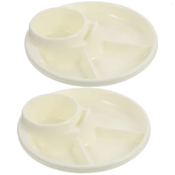 Ensembles de vaisselle 2 pièces plateau en céramique compartiment assiette de réduction de graisse petit déjeuner collation plastique blanc vaisselle de ménage enfant