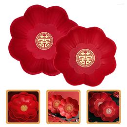 Servies Sets 2 Stuks Decor Chinese Feestelijke Fruitschaal Opbergvak Thee Bruiloft Bloemvorm Rood Huishoudelijk Banket
