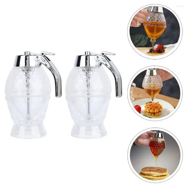 Conjuntos de vajilla 2 PCS Dispensador de bebidas de vidrio Jarabe de miel Pote Dipper Jarro de jugo Suministros de cocina Contenedor de sartén