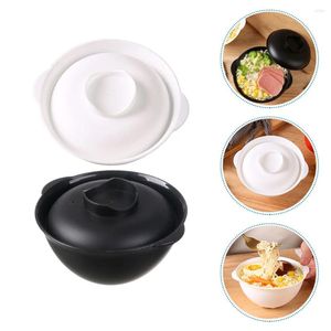 Serviessets 2 stuks Japanse stijl deksel met dubbel oor Anti-brandwonden Instant Noodle Bowl Snack Bowls Rijsthouder Soep Grote Pp Fruit