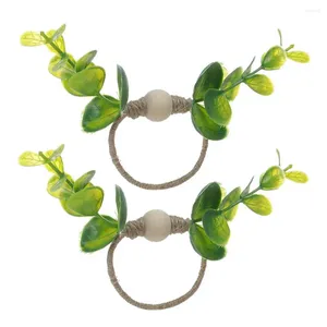 Juegos de vajilla 2 pcs anillos de servilletas eucalyptus hoja boho boad bead granja topeador de anillo de primavera decoración de mesa verde