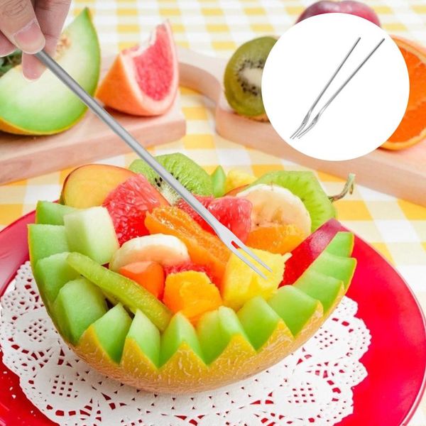 Ensembles de vaisselle 2 pièces fournitures de fête fourchettes à fruits Banquet boissons couverts deux dents Dessert gâteau pratique en acier inoxydable boissons pour enfants