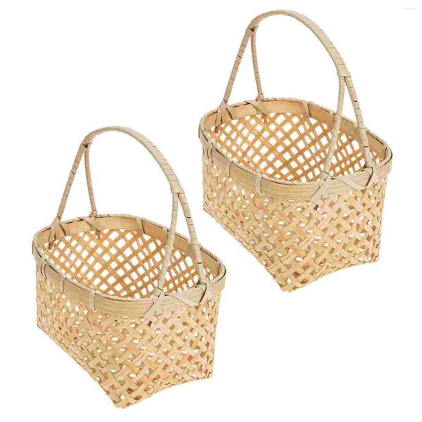 Conjuntos de vajilla 2 PCS Canasta de frutas portátil Pequeña flor Rústica Chica Bandeja de bocadillos Niños Estilo natural Bambú Pastoral Huevos Arreglo Niños