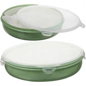 Conjuntos de vajilla 2 PCS Bandeja de refrigerio Tapa Tuerca seccional Plato de pasta Plato de fruta seca Compartimiento de plato de servicio