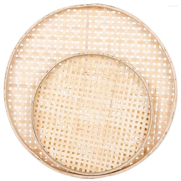 Ensembles de vaisselle 2 pcs plateau Natural Bamboo tissé bas panier à la main tamis 2pcs (couverture plate transversale 36 cm 26cm) Pain ménage