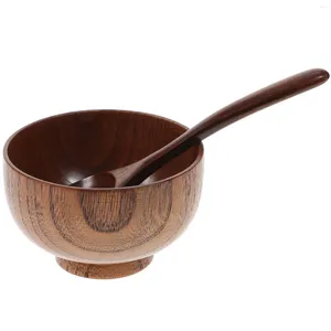 Ensembles de vaisselle 2 pcs Bol de riz en bois et plats Ensemble manuel de légumes servant des bols en bois pour bébé récipient de salade de fruits