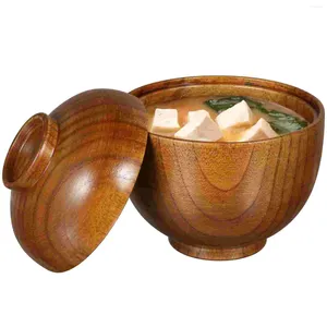 Din sets sets 2 pc's houten kom met deksel serveerschalen ramen snoepjes saladesoep rijst kind